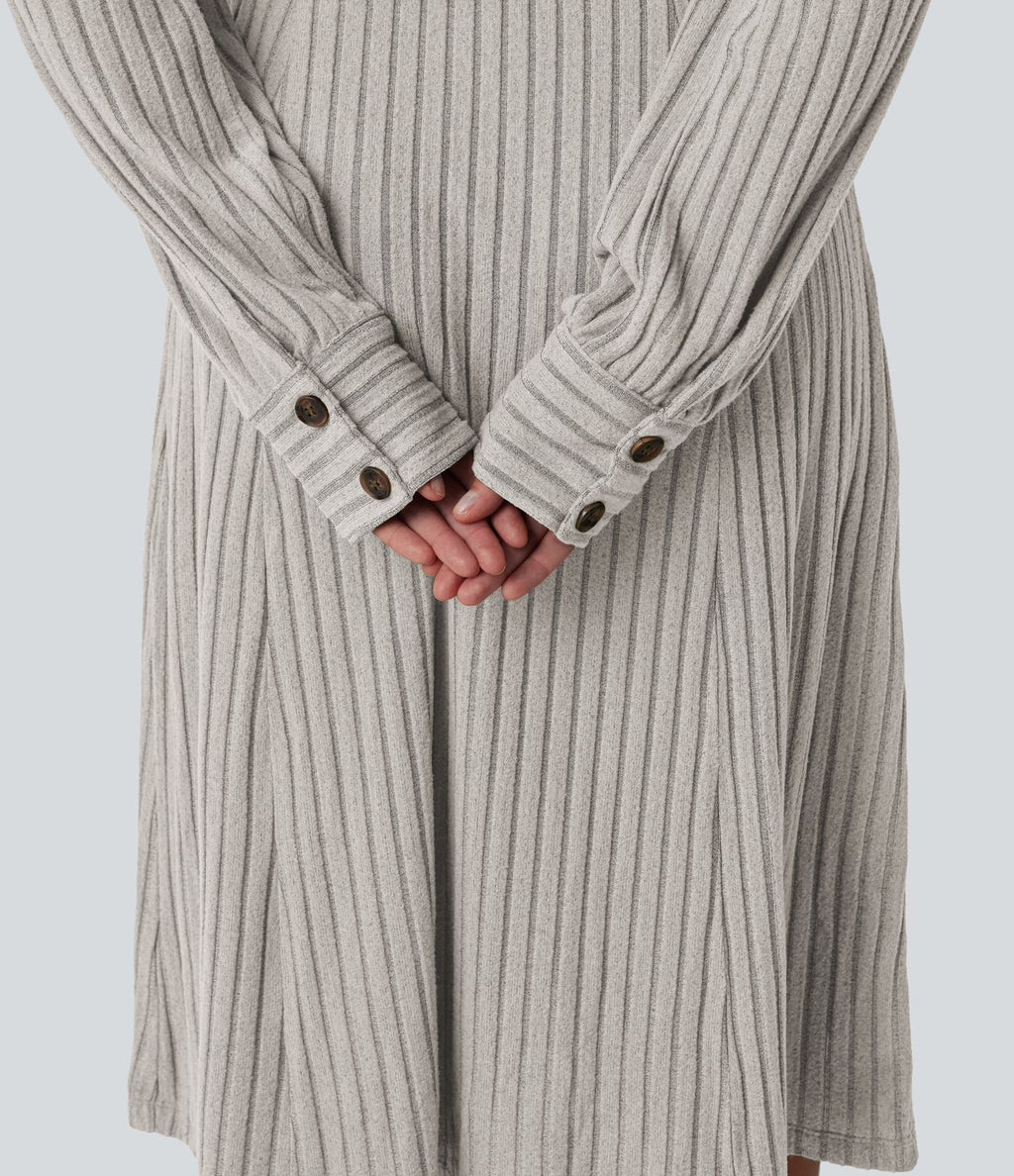 Robe de bureau mi-longue en maille côtelée à manches longues avec ceinture