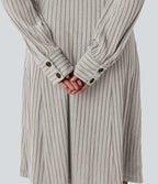 Robe de bureau mi-longue en maille côtelée à manches longues avec ceinture