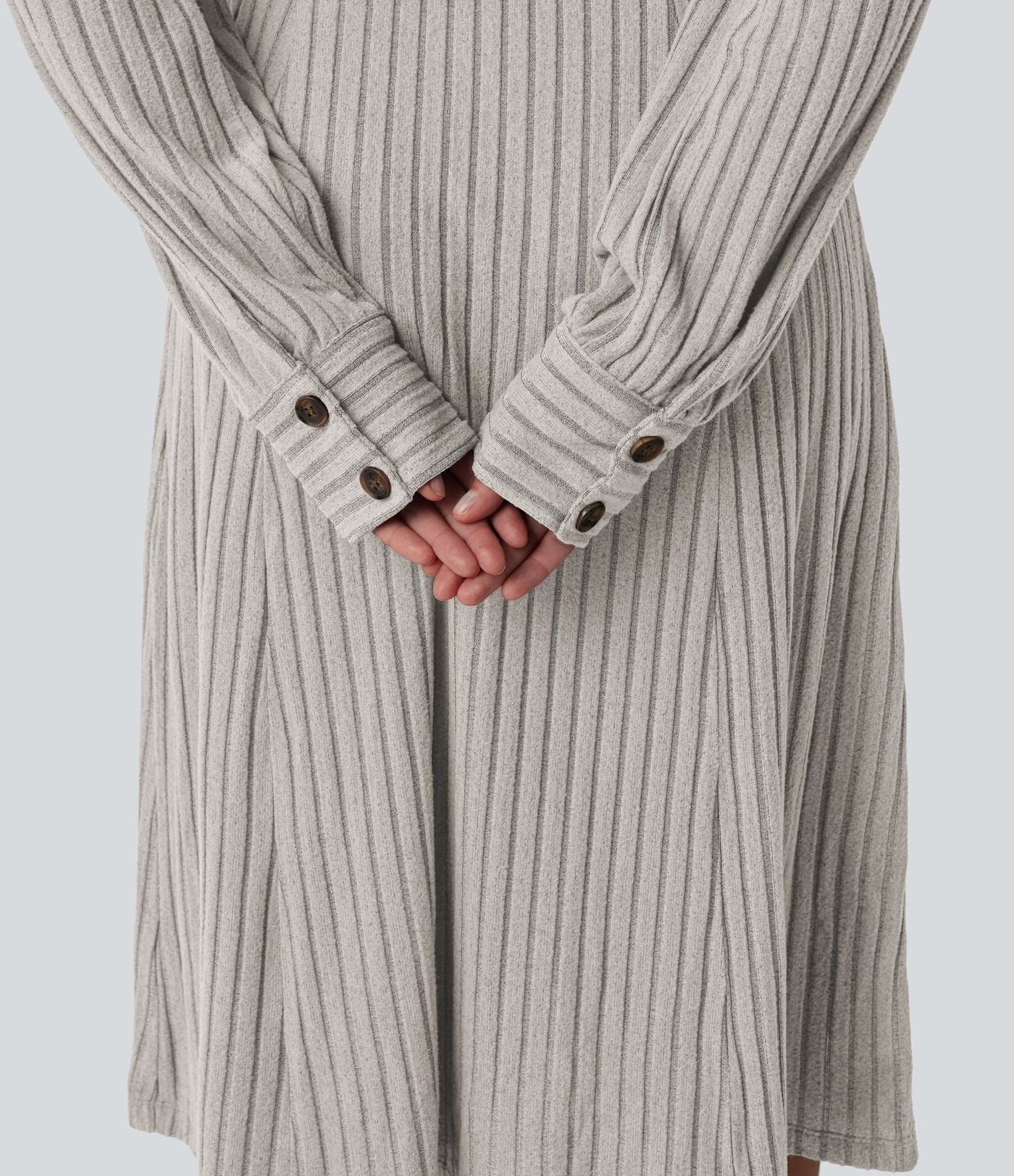 Robe de bureau mi-longue en maille côtelée à manches longues avec ceinture