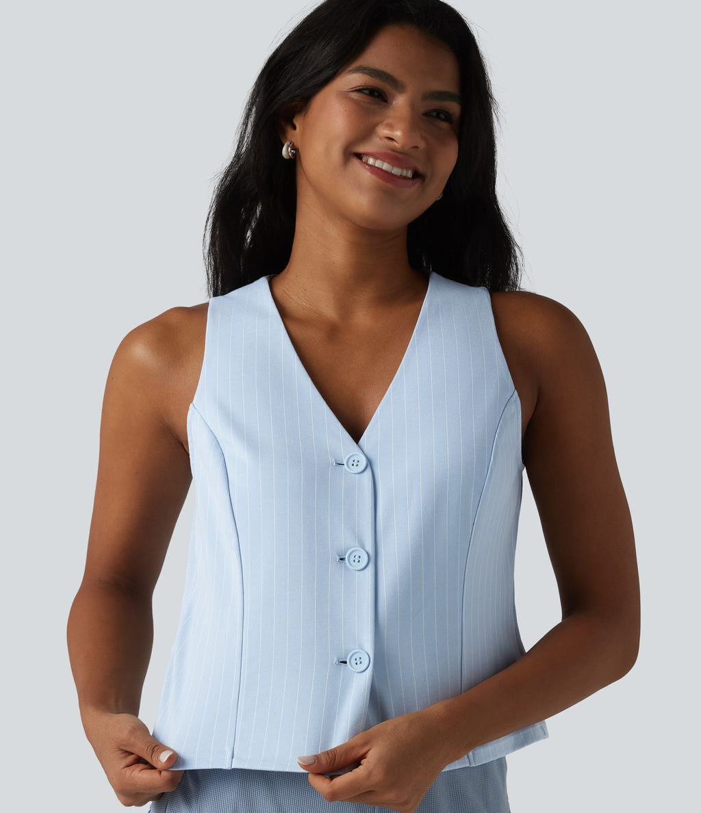 Gilet tailleur rayé à col en V et effet frais InstantCool