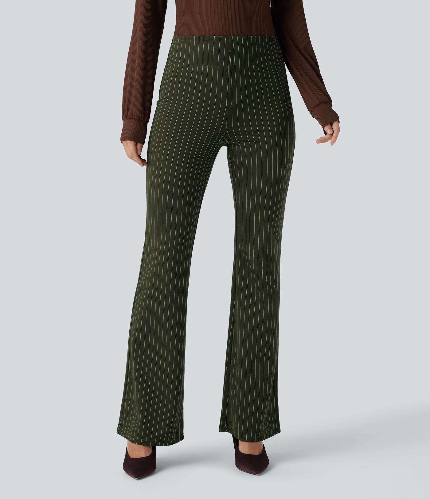 Halara Flex™ Pantalon tailleur évasé à rayures taille haute avec poches