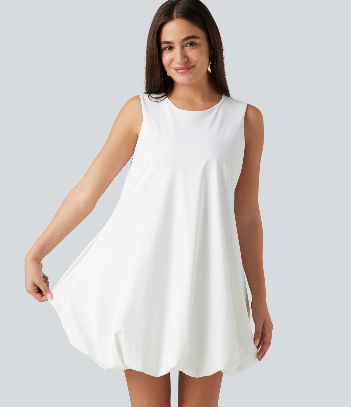 Robe sport mini de danse col rond sans manches coupe boule avec poches