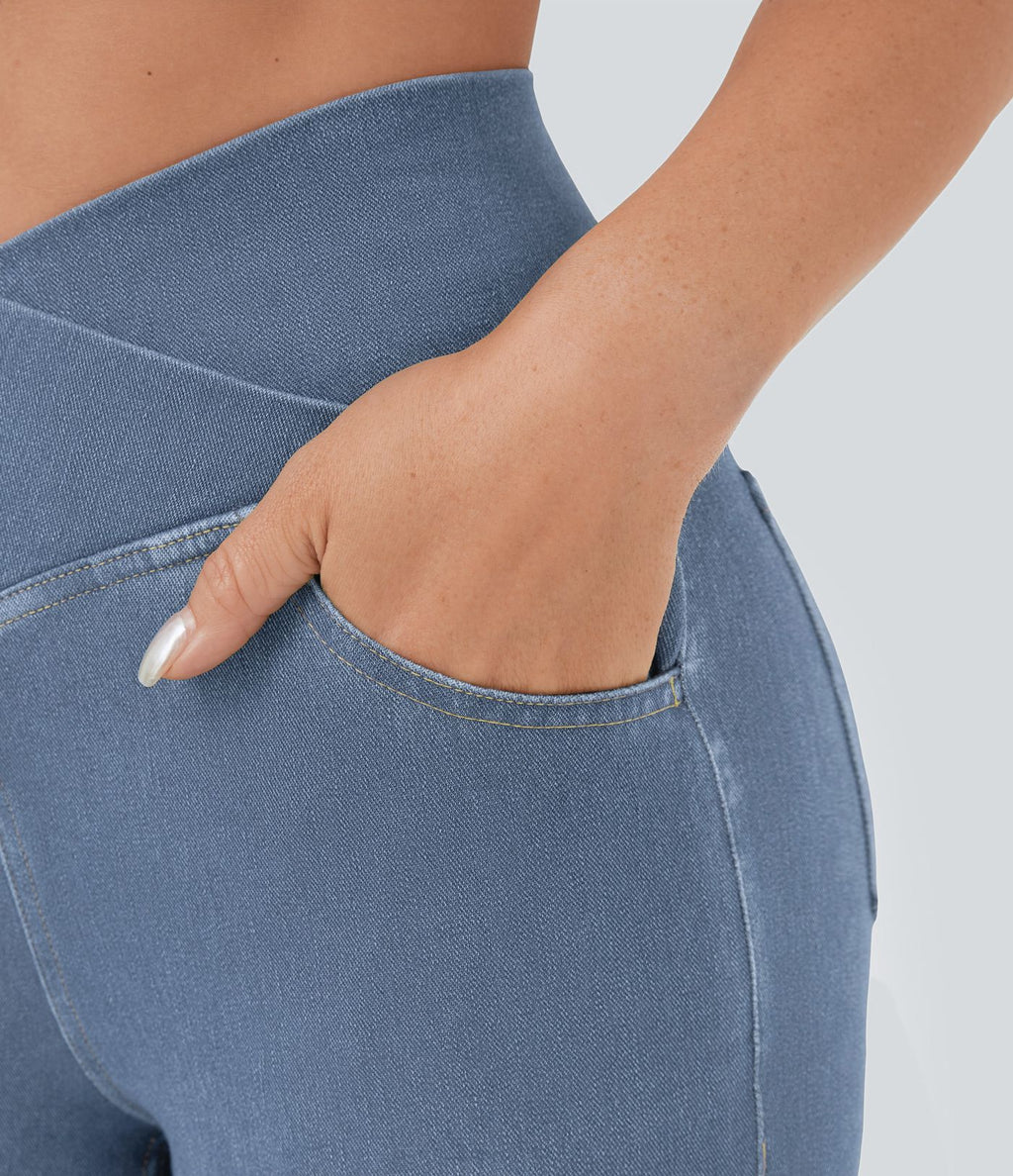 Jean super évasé Halara Flex™ décontracté maille denim extensible délavée effet frais InstantCool taille haute poches croisées