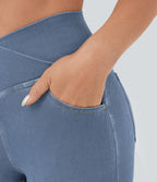 Jean super évasé Halara Flex™ décontracté maille denim extensible délavée effet frais InstantCool taille haute poches croisées
