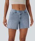 Short asymétrique en jean délavé Halara Flex™ taille basse à poches multiples