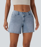 Short asymétrique en jean délavé Halara Flex™ taille basse à poches multiples