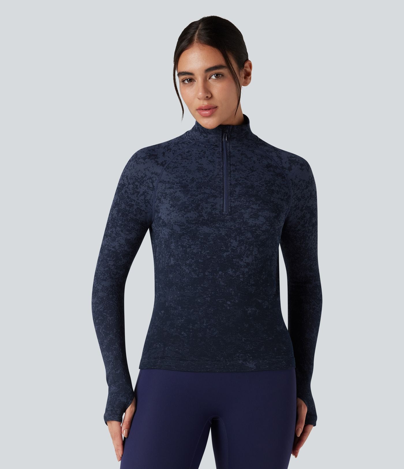Haut de sport demi-zip à manches longues avec passants pouces sans couture OneForm Seamless Flow