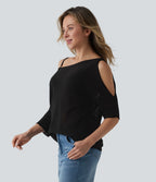 Pull décontracté asymétrique demi-manches