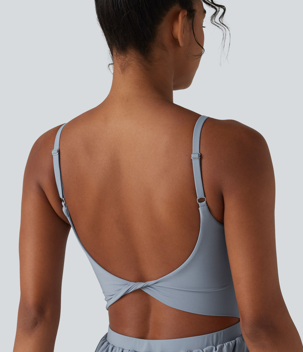Barboteuse de yoga 2-en-1 SoftlyZero™ Airy effet frais InstantCool dos nu torsadé avec bretelles réglables, brassière intégrée et poche, accès facile Easy Peasy