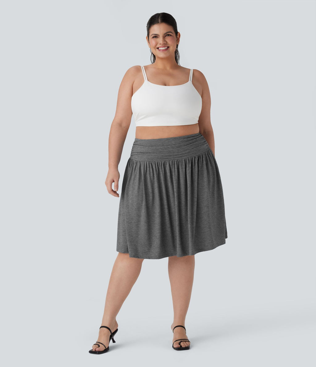 Jupe grande taille fluide froncée taille haute avec poches