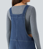 Salopette décontractée Halara Flex™ en denim extensible délavé, col V et poches latérales