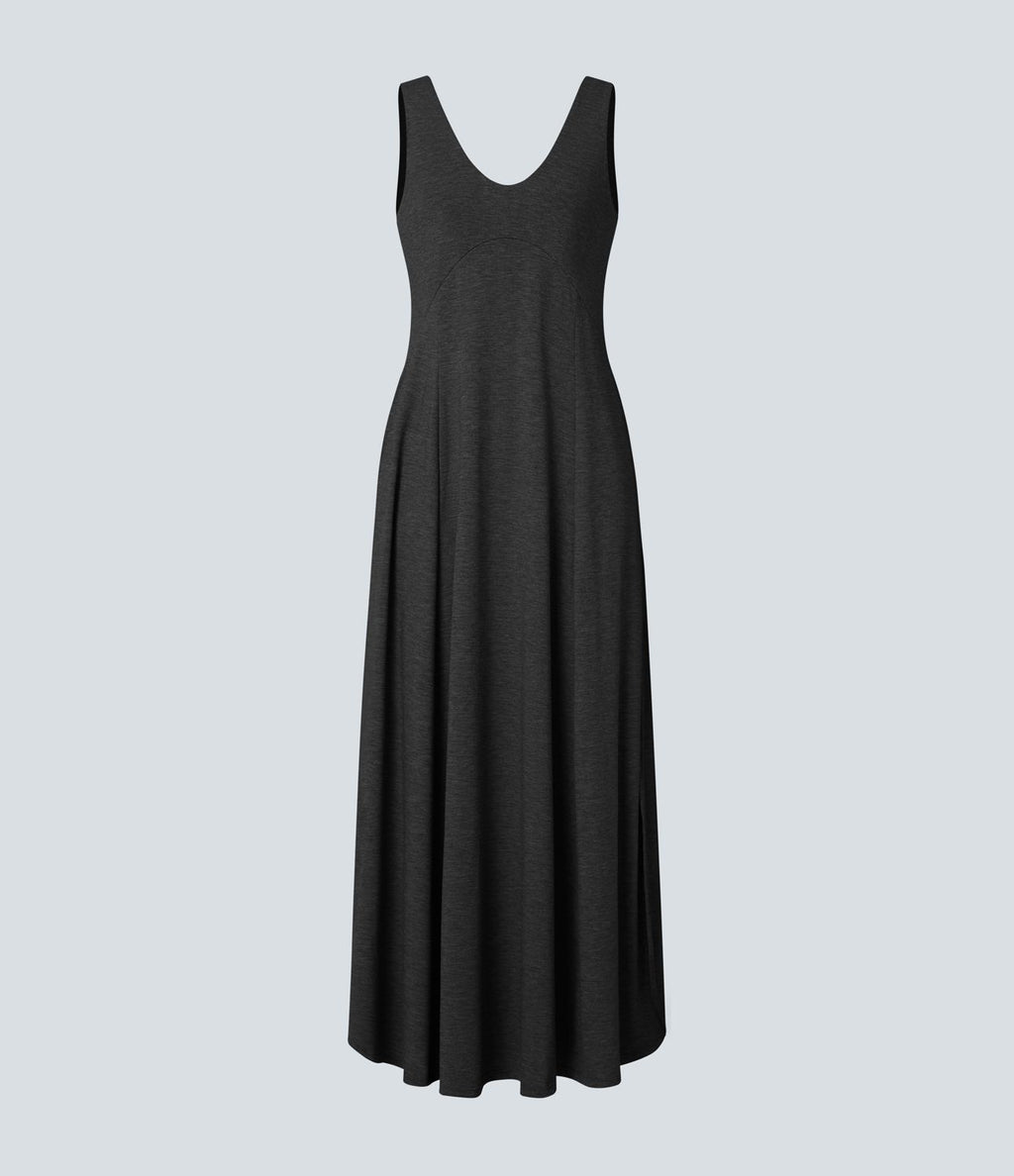 Robe Casual Débardeur Longue Fluide Fendue Dos Nu à Col en U