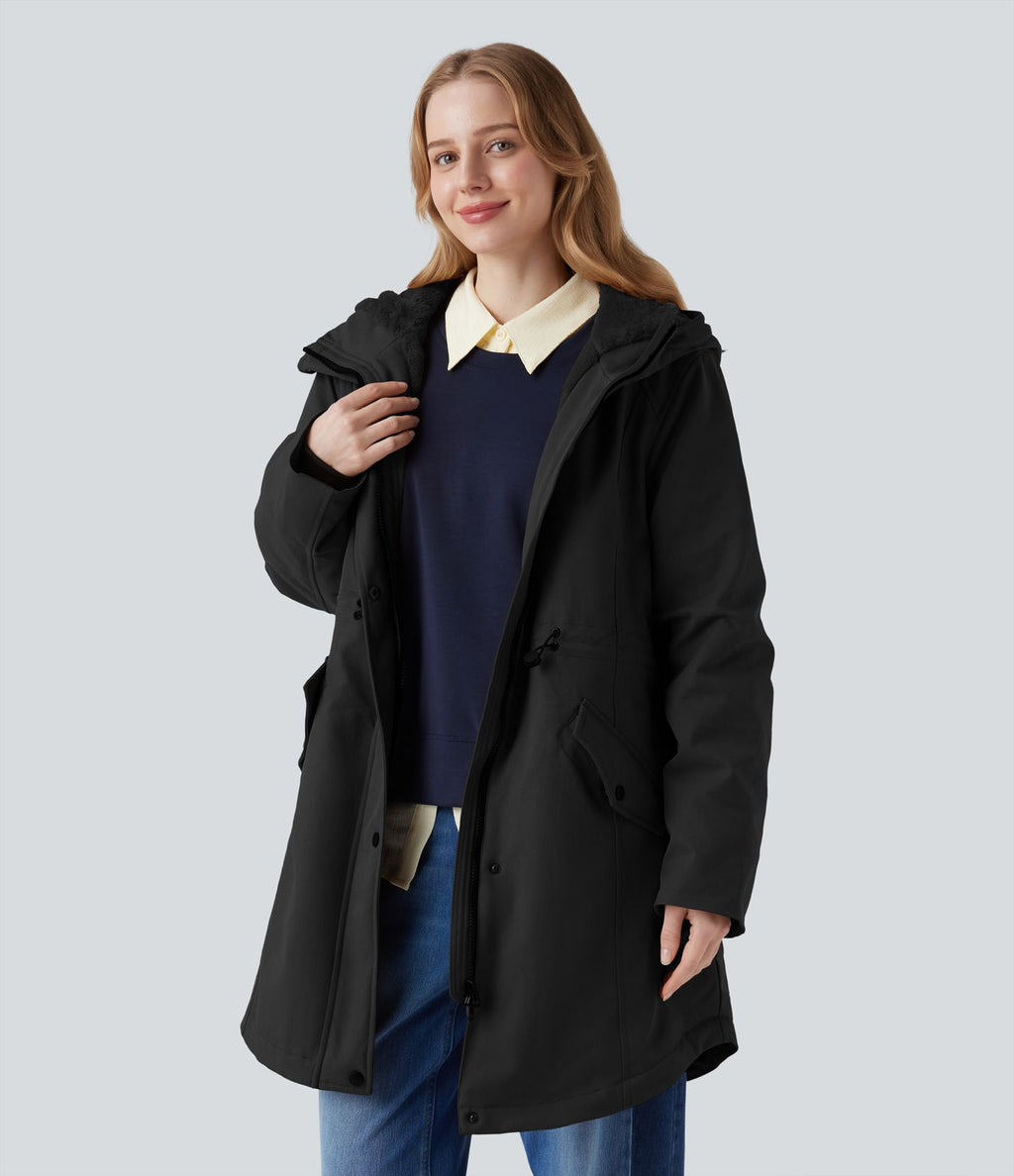 Parka sherpa polaire à capuche avec cordon de serrage et poches