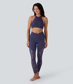 Legging de yoga 7/8 taille haute avec poches latérales, dos croisé et dentelle contrastante Softlyzero™-UPF50+