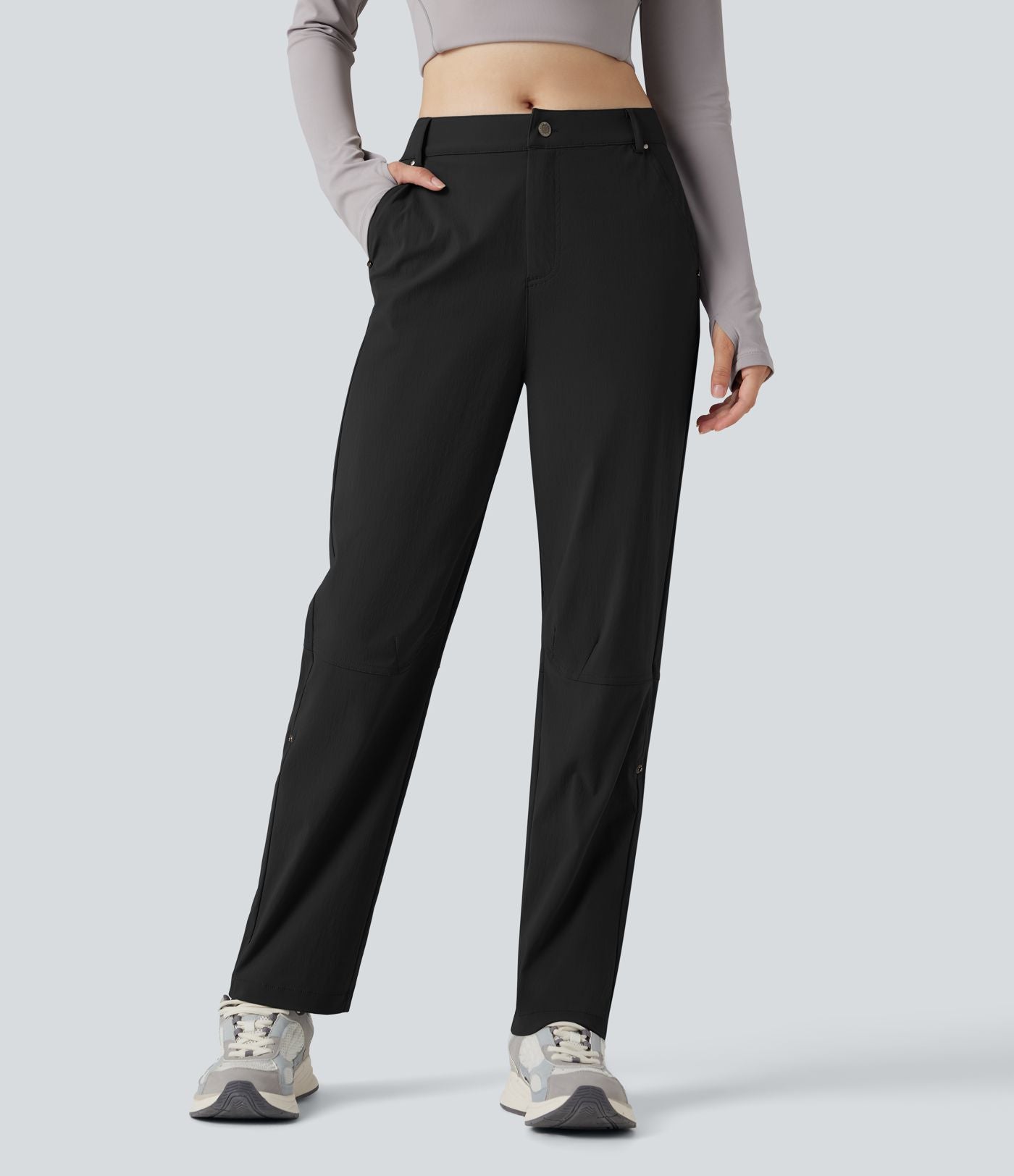 Pantalon de randonnée déperlant taille mi-haute coupe droite avec poches - longueur ajustable