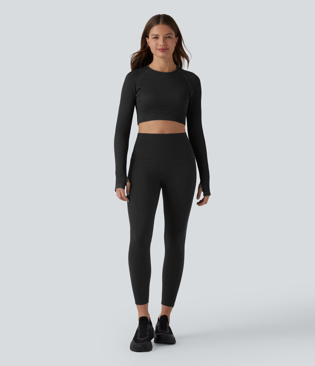 OneForm Seamless Flow Top de sport court yoga dos nu à manches longues raglan avec passants pouces