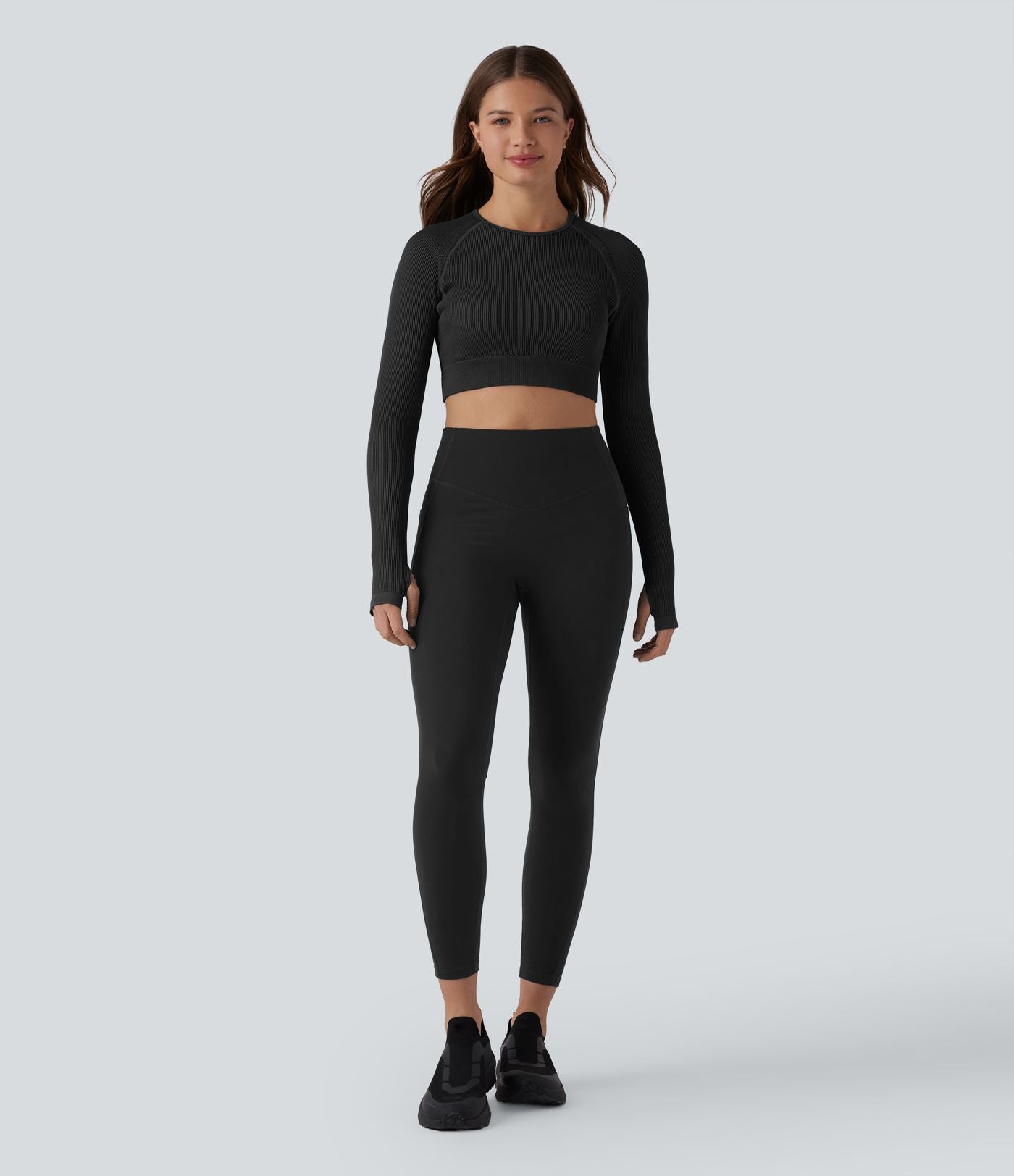 OneForm Seamless Flow Top de sport court yoga dos nu à manches longues raglan avec passants pouces