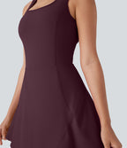 Softlyzero™ Airy Robe Sport de danse courte 2-en-1 avec dos nu croisé, encolure en U et poches latérales