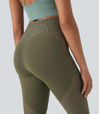 Pantalon de yoga évasé à taille haute croisée, poche arrière et dentelle