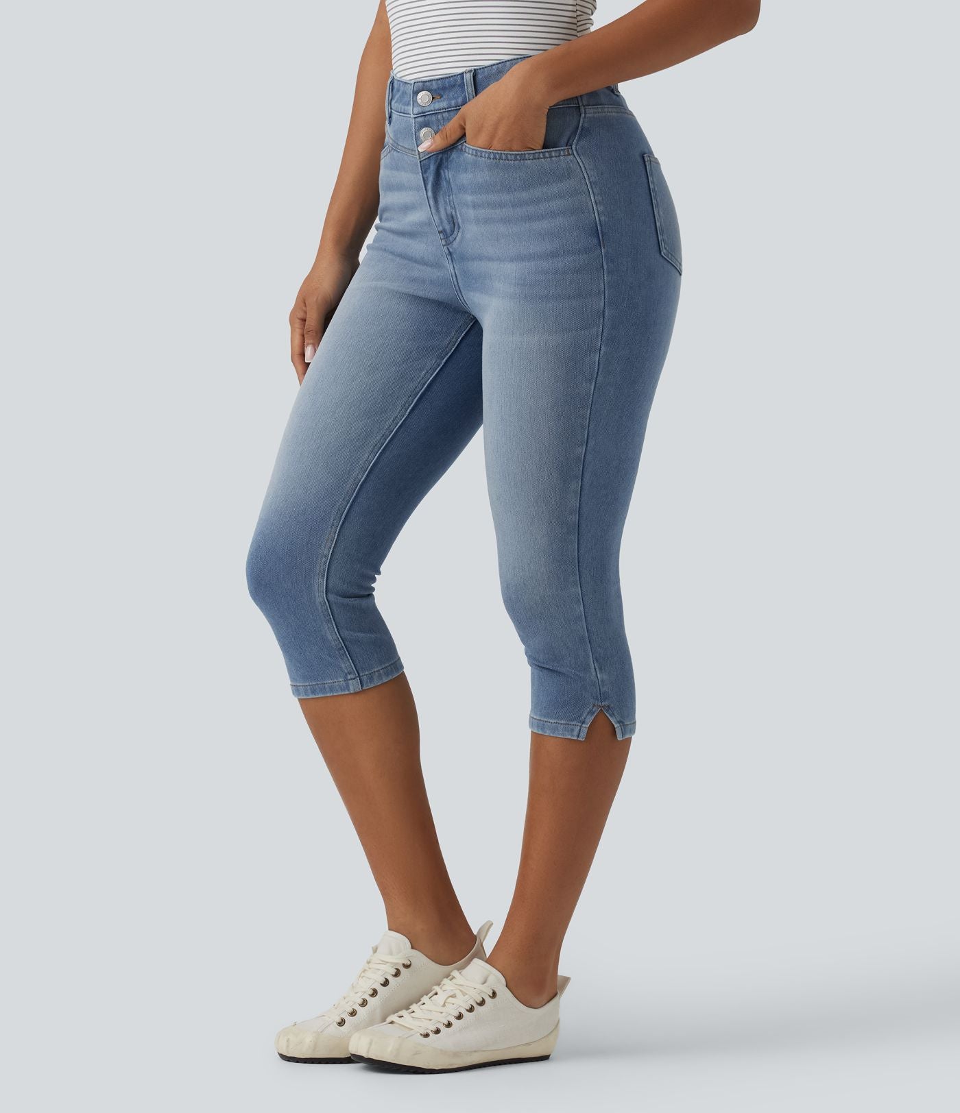 Halara Flex™ Jean slim casual capri taille haute avec fentes et poches