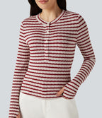 T-shirt rayé col Henley manches longues avec trous pouces