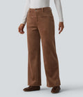 Pantalon droit casual en velours côtelé molletonné taille mi-haute avec poches