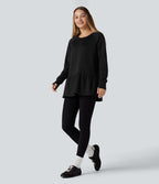 Sweat-shirt col rond volants manches longues avec trous pouces