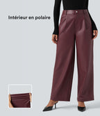 Pantalon large en tissu enduit molleton taille haute avec poches