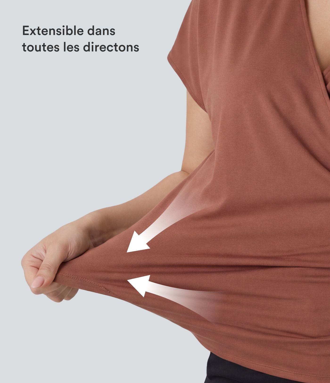 Blouse Travail Unie Froncée Croisée Manches Courtes Col en V Grande Taille
