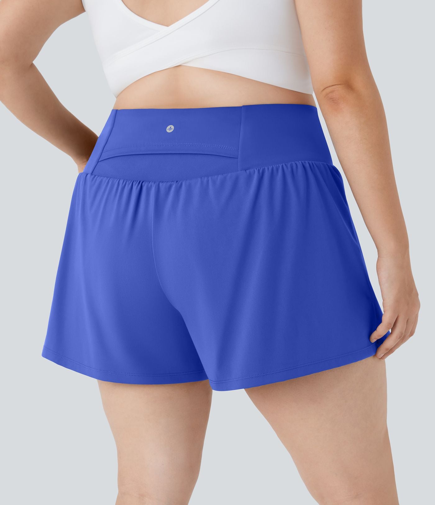 Short Yoga 10cm Plus Longue Taille Ultra Haute 2 en 1 Poche Arrière Poche Cachée Latérale Grande Taille