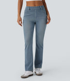 Halara Flex™ Jeans bootcut Casual Taille Haute Multiples Poches Lavés Élastiques et Tricotés Coupe