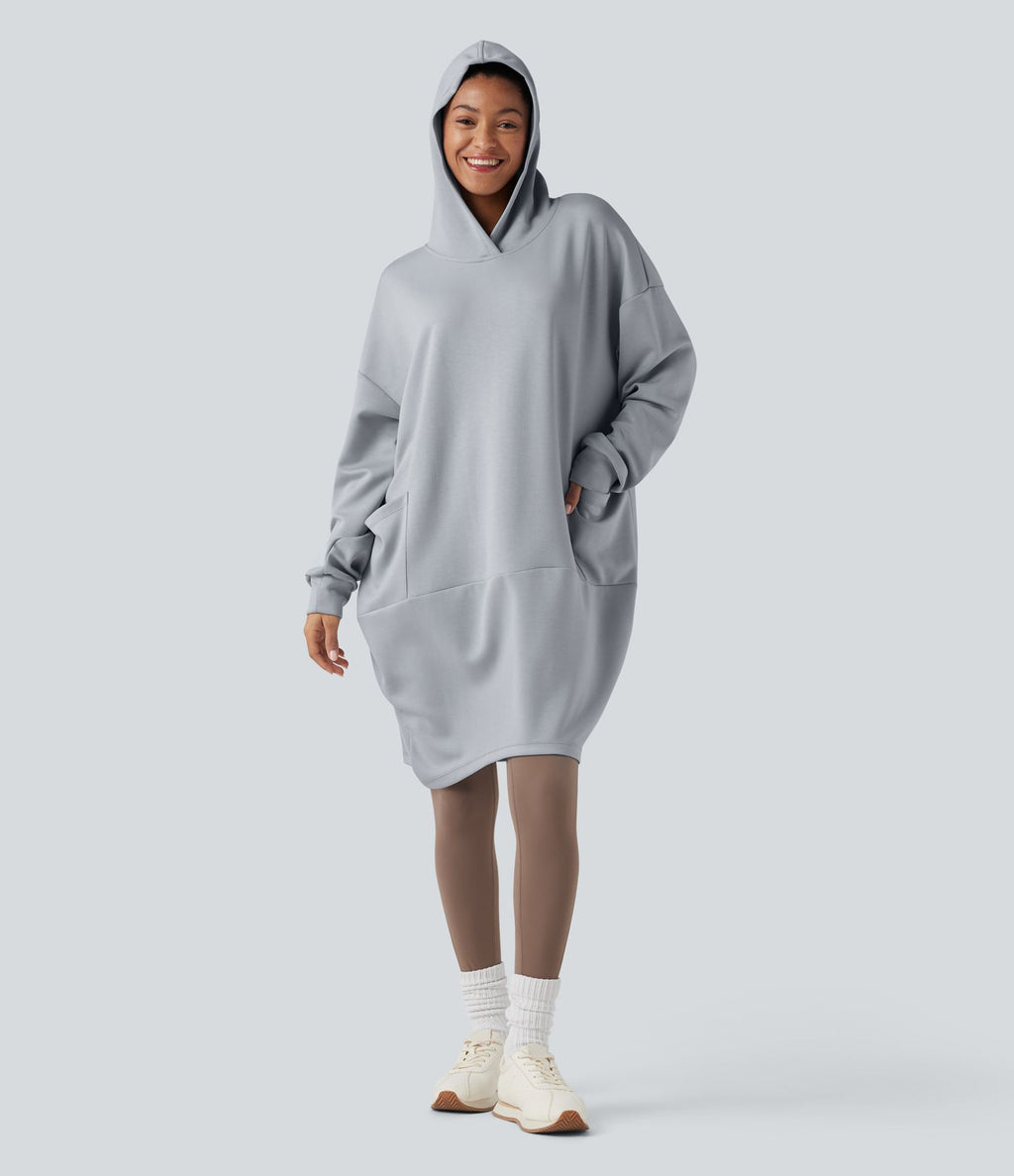 Sweat long à capuche manches longues avec poches