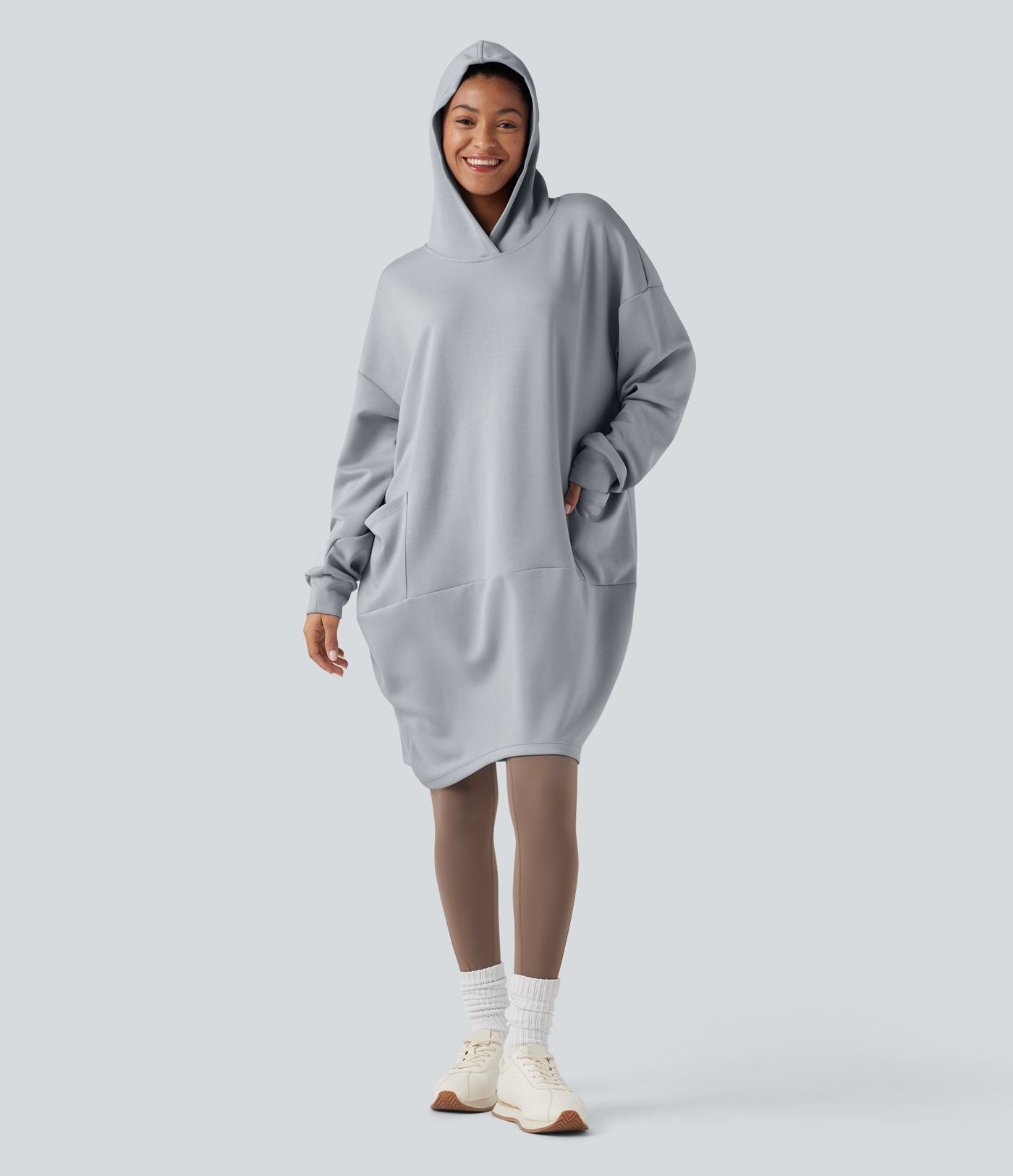 Sweat long à capuche manches longues avec poches