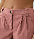 Pantalon en velours côtelé décontracté taille moyenne avec poches latérales