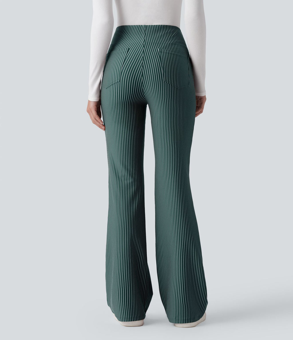 Pantalon de travail Halara Flex™ évasé à rayures, taille haute, avec poches