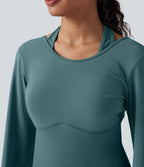 Haut de sport de yoga SoftlyZero™ aérien dos nu dos-nu manches longues bishop mesh contrastant - UPF50+