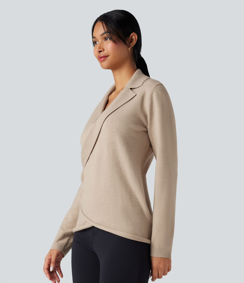 Pull tailleur cache-cœur col V manches longues
