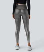 Legging de yoga SoftlyZero™ en simili stretch avec taille croisée, imprimé métallisé et poche arrière