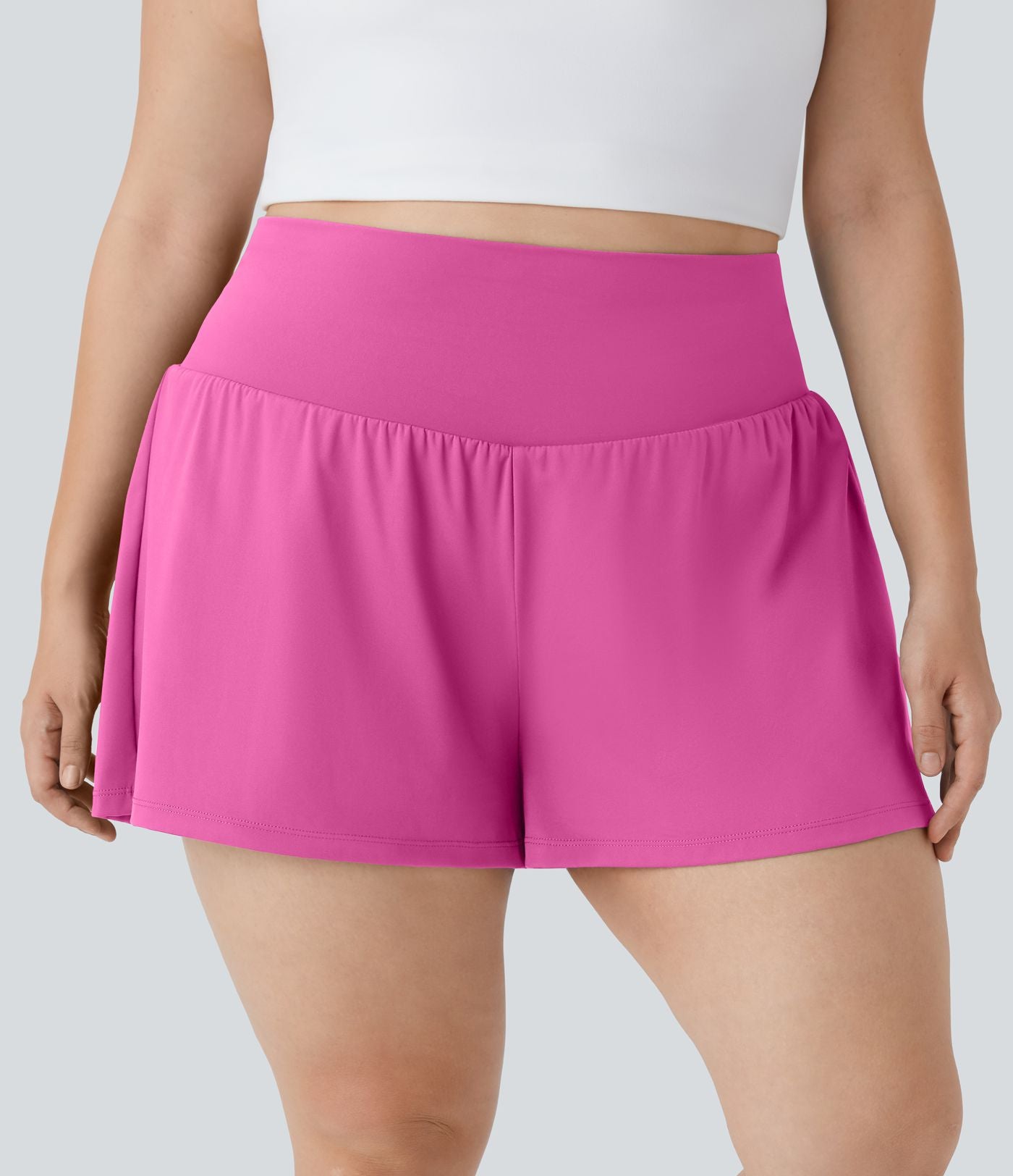 Short Yoga 10cm Plus Longue Taille Ultra Haute 2 en 1 Poche Arrière Poche Cachée Latérale Grande Taille