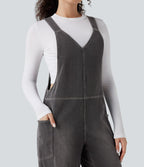Salopette décontractée Halara Flex™ en denim extensible délavé, col V et poches latérales
