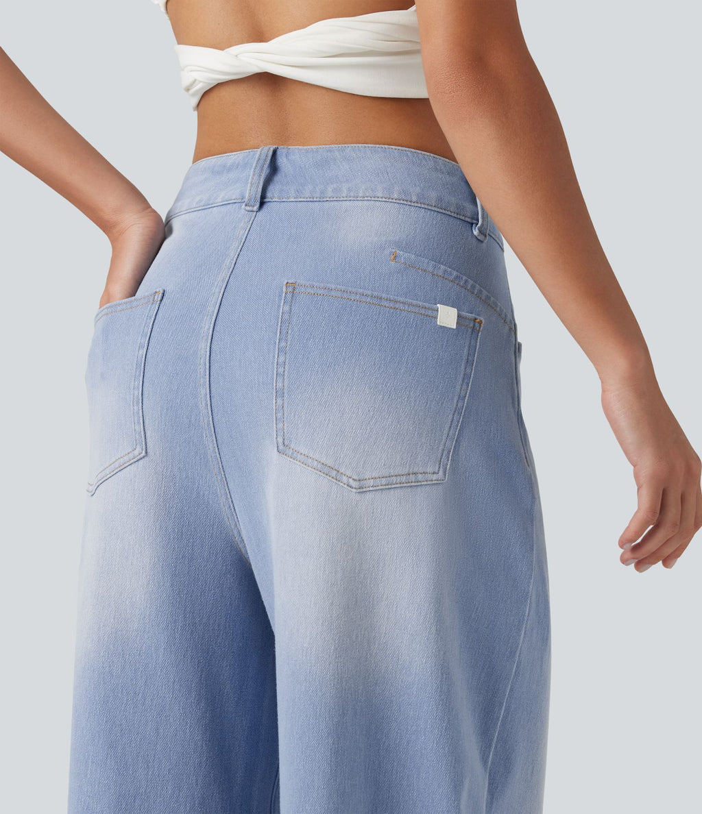 Jean Barrel 7/8 décontracté taille mi-haute avec poches Halara Flex™