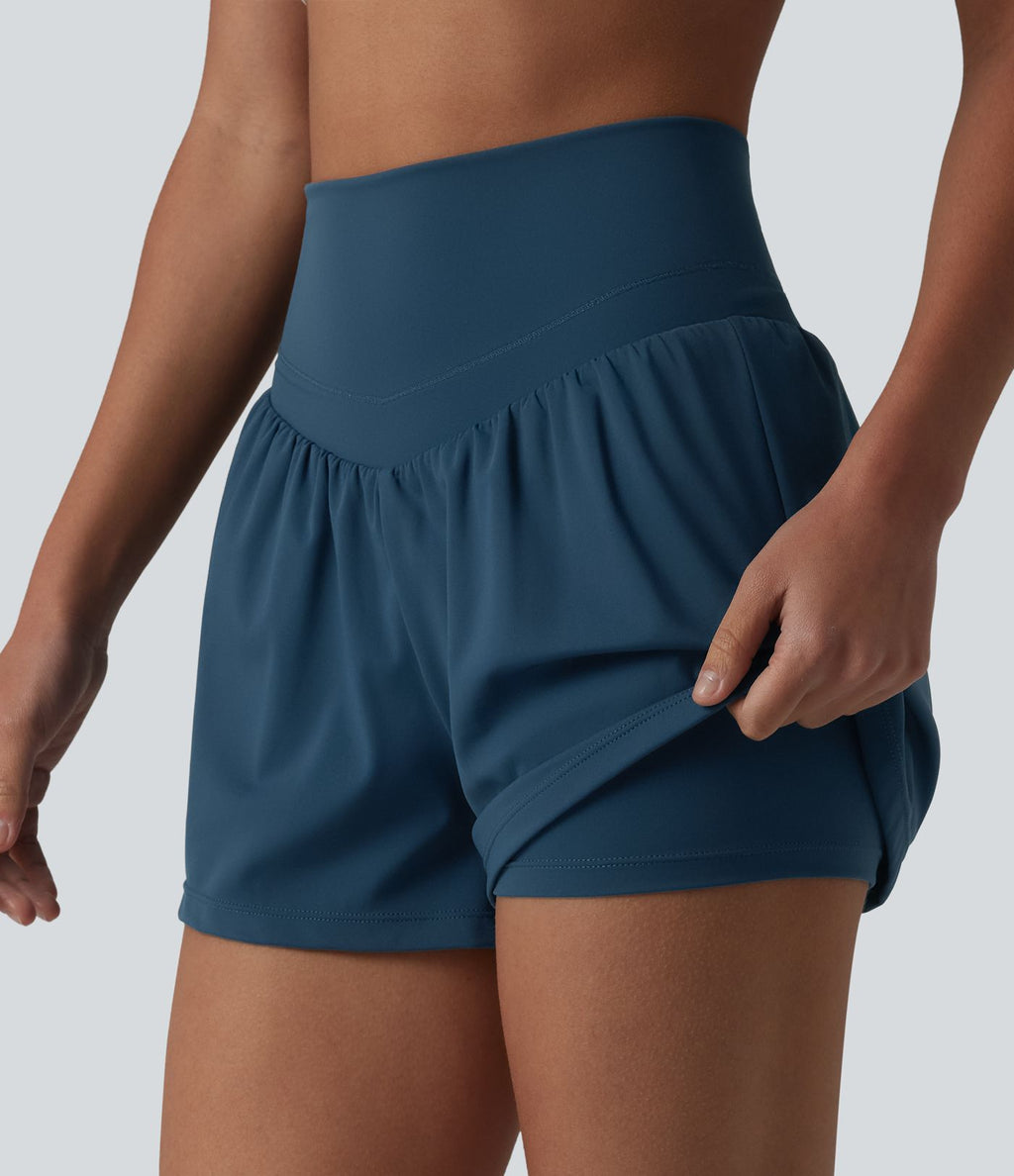 Short de yoga 2-en-1 SoftlyZero™ Airy taille haute dos croisé effet frais InstantCool avec poche