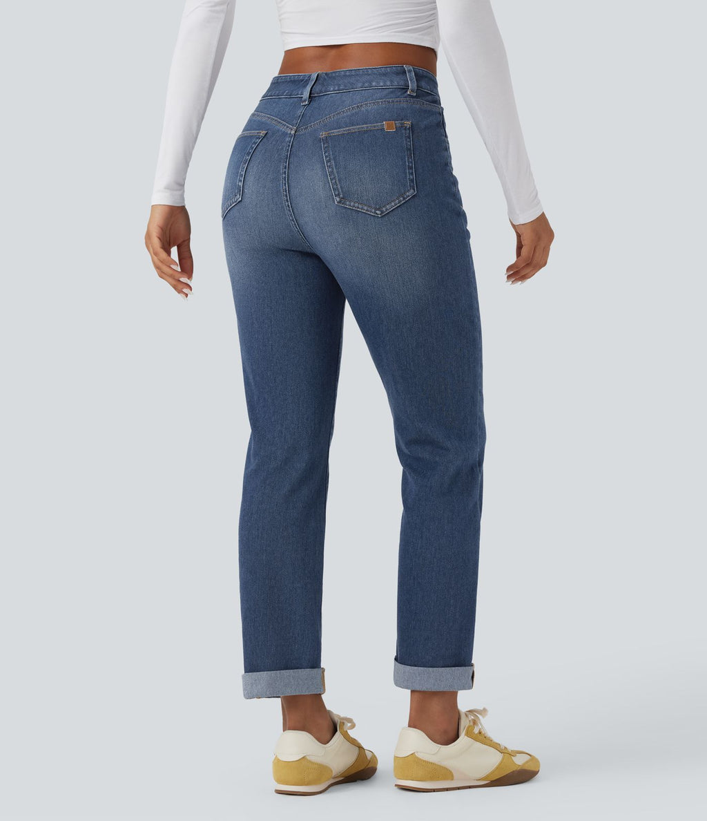 Jean décontracté Halara Flex™ ajusté taille haute ourlet retroussé avec poches