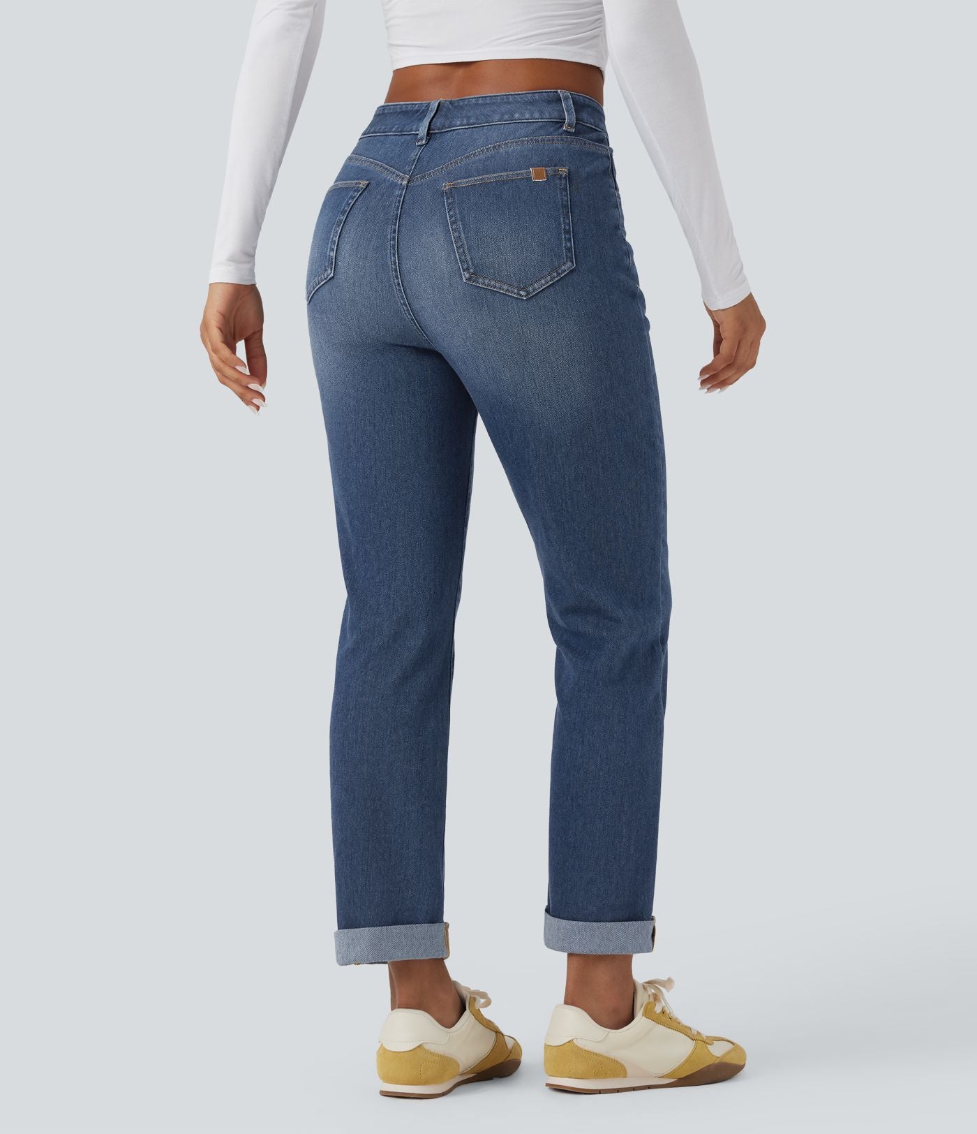 Jean décontracté Halara Flex™ ajusté taille haute ourlet retroussé avec poches