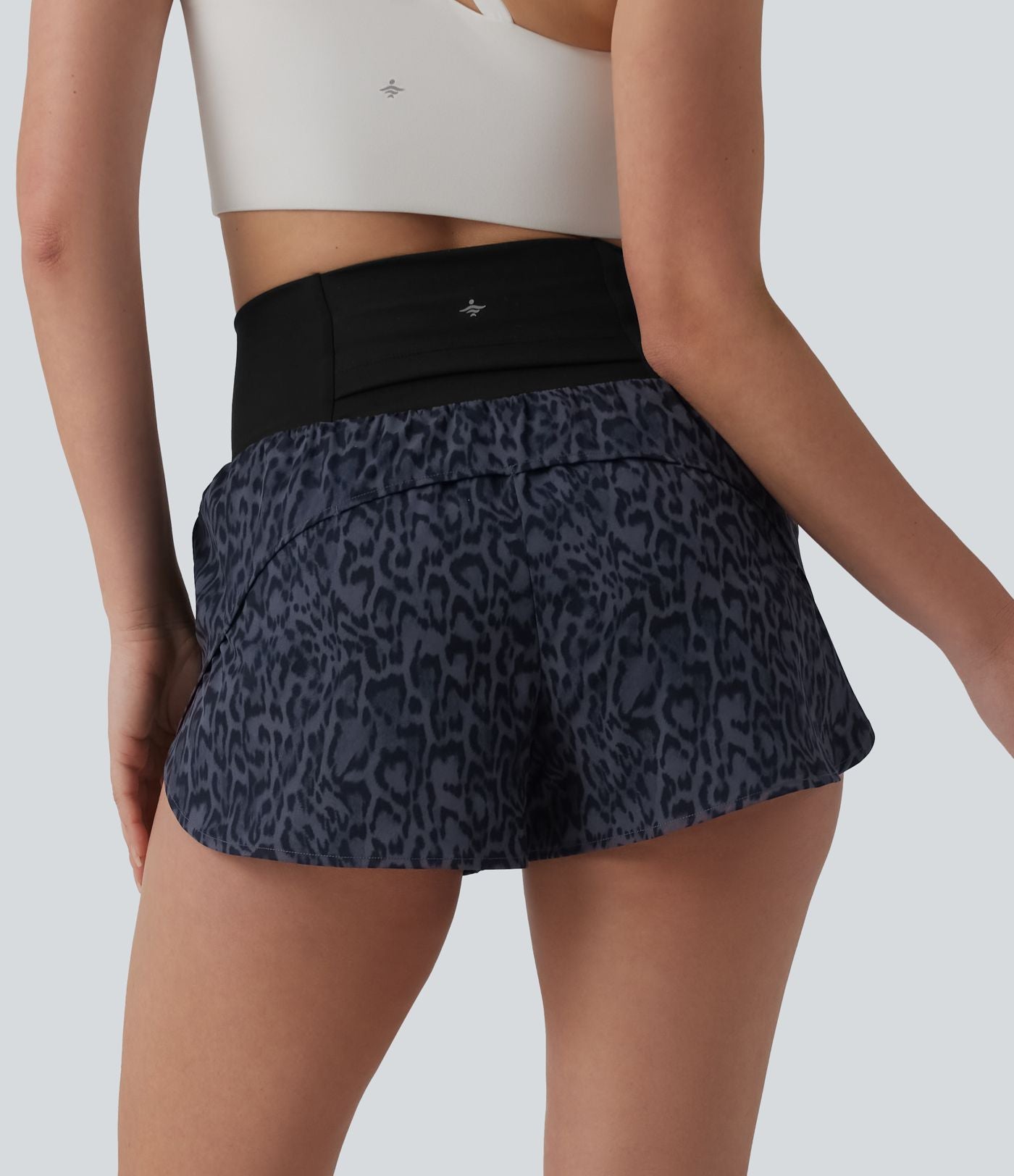 Short de running 2-en-1 taille haute imprimé léopard 7,5 cm avec poche