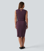 Robe midi tailleur col rond sans manches dos goutte d'eau