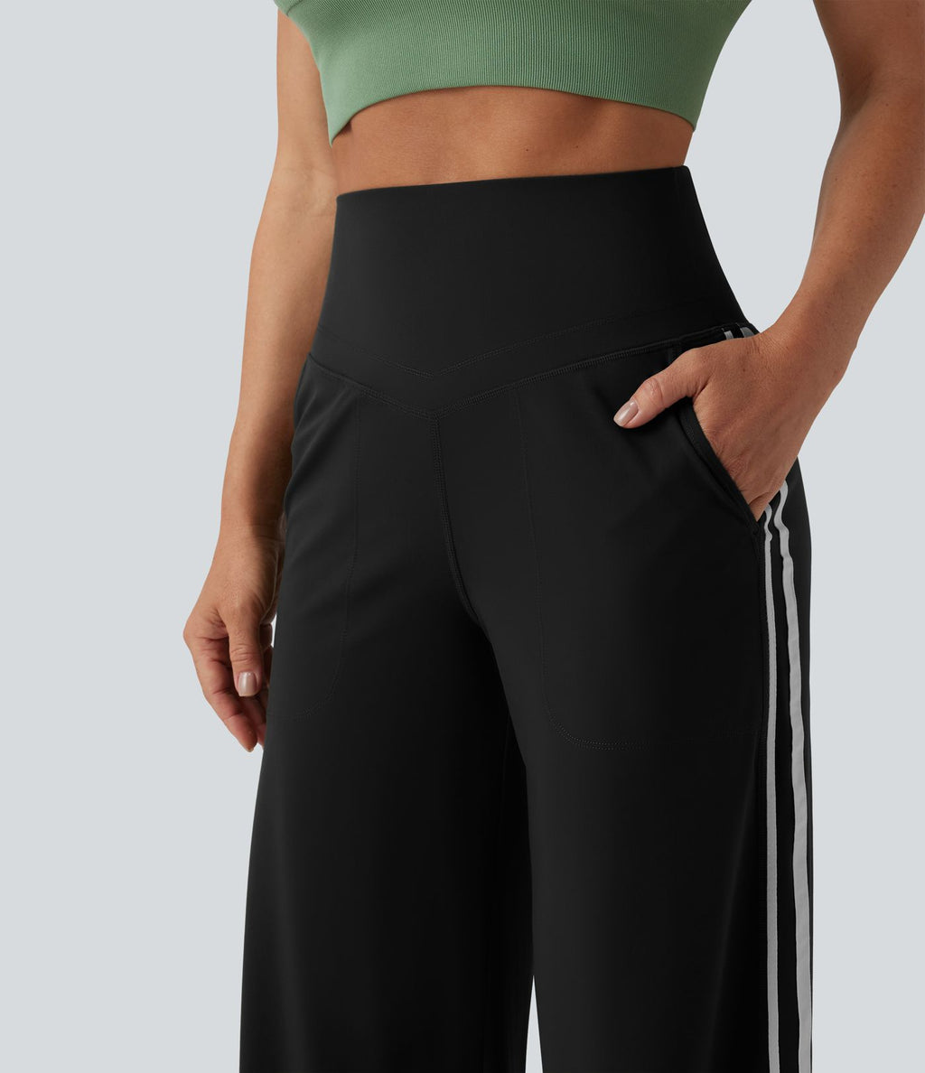 Pantalon ample yoga Halara UltraSculpt™ taille haute gainant à rayures color block avec poches