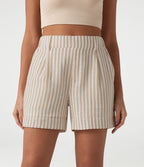 Short casual taille haute à rayures avec poches et aspect lin