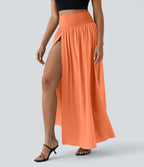 Breezeful™ Jupe Taille Haute Casual Maxi Séchage Rapide Fluide Fente Plissée 2 en 1