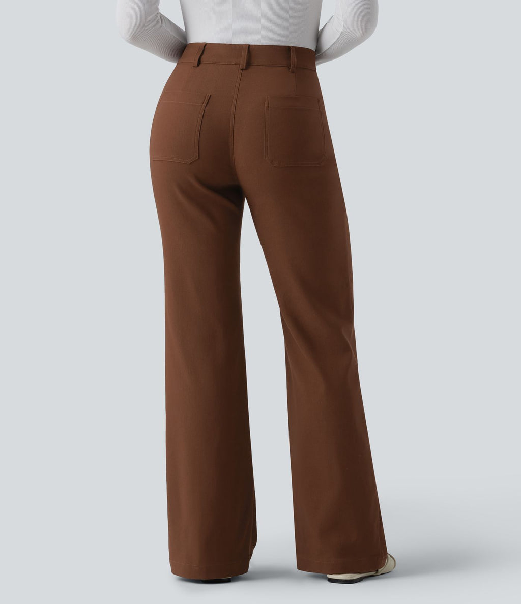 Pantalon tailleur évasé taille haute avec poches
